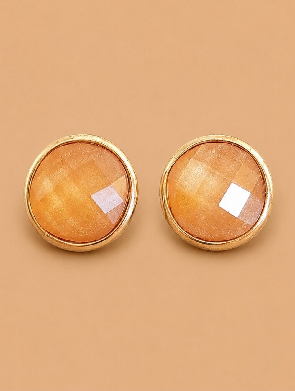 3/$20 Vtg Faceted Acrylic Peach Gemstone Post Earrings FLAWED
